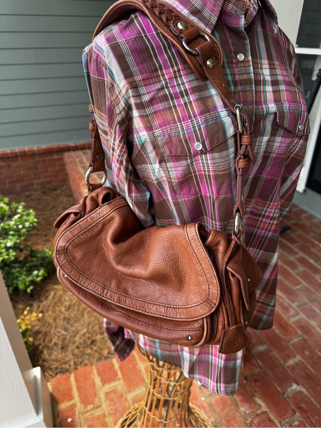 Y2k Banana Republic Cognac Leather Slouch Hobo Bag Braided Strap Boho